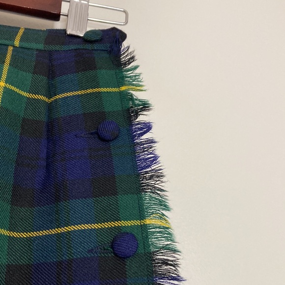 Vintage Kilt Womens XS Gordon Tartan Plaid Blue Green Wool Pleated Midi Skirt - Picture 5 of 9